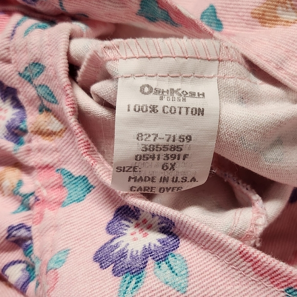 Vintage OshKosh B'gosh Pink Floral Denim Overalls w/ Bow Toddler Girl Size 6x - Picture 10 of 11